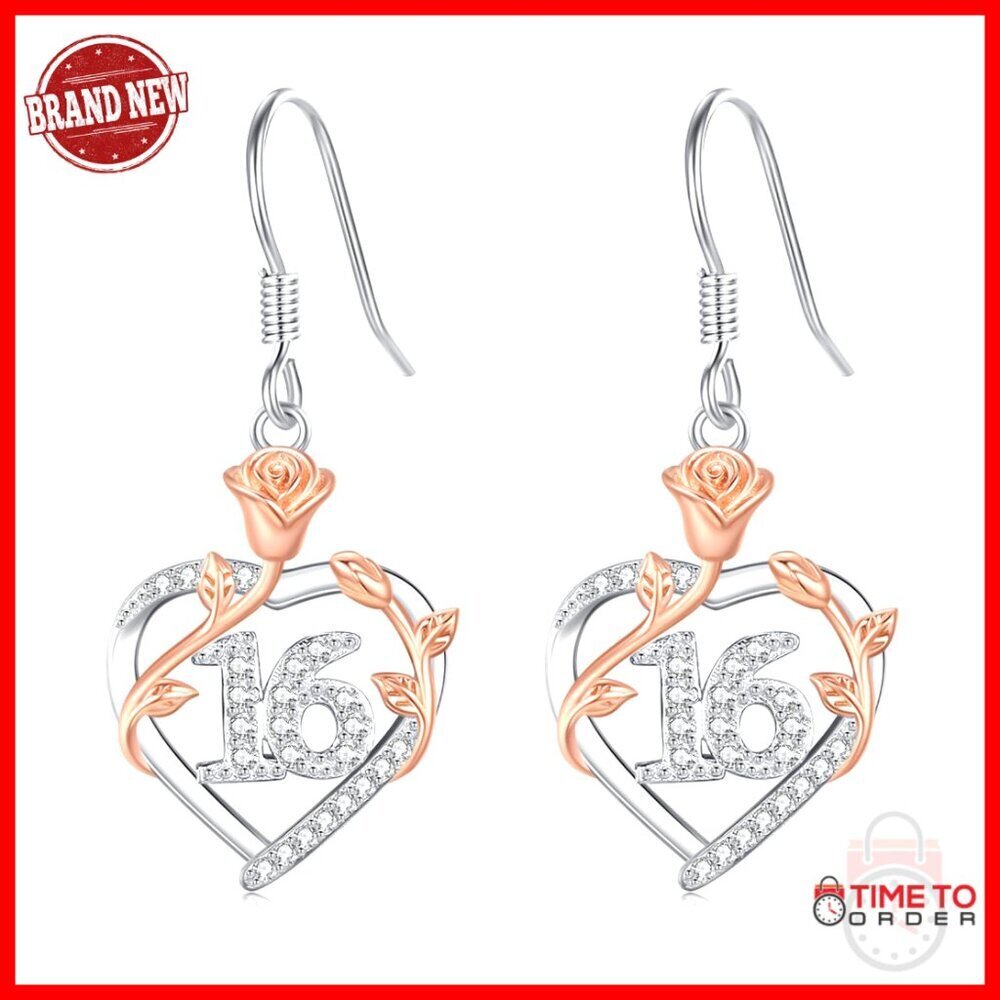 Sterling Silver Heart Rose Drop Earrings with Cubic Zirconia